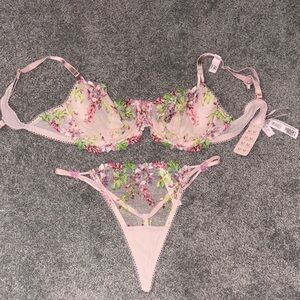 Victoria's Secret Pink Floral Embroidered Bra & Thong Set